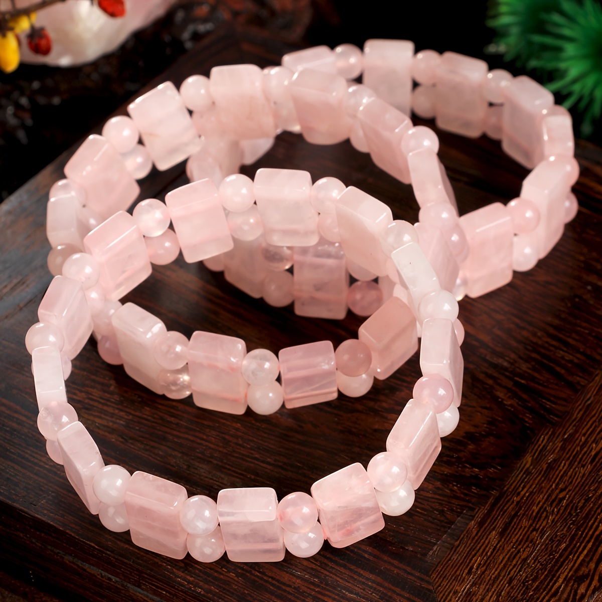 Bohemian Rose Quartz Women's Elastic Bracelet, Casual Gift